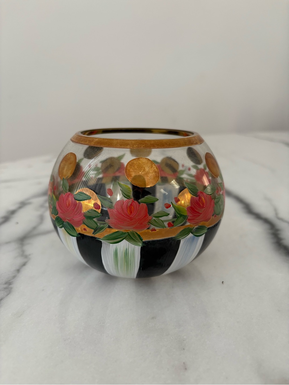 NWT MacKenzie-Childs Heirloom Glass Rose Bowl Vase
